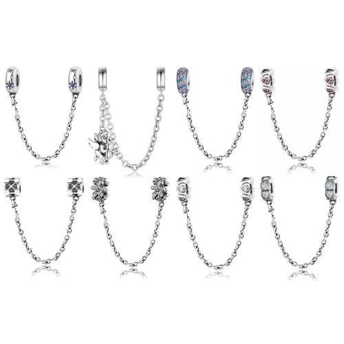 925 Sterling Silver European Safety Chain DIY & with rhinestone Approx 10 cm  Sold By PC