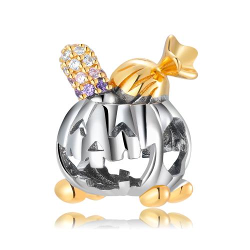 925 Sterling Silber Perlen, 925er Sterling Silber, Kürbis, Design für Halloween & DIY & Micro pave Zirkonia, 10mm, verkauft von PC