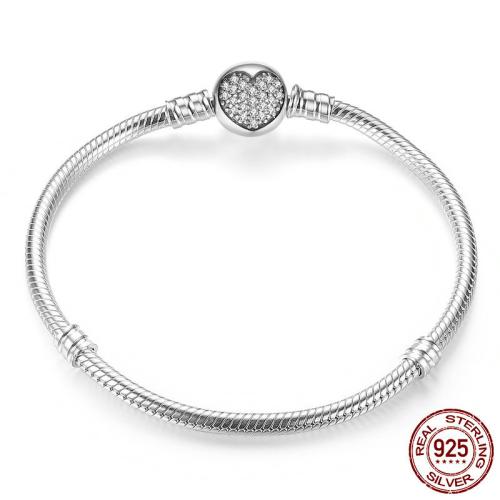 925 Sterling Silver Bangle Unisex & snake chain & micro pave cubic zirconia Sold By PC