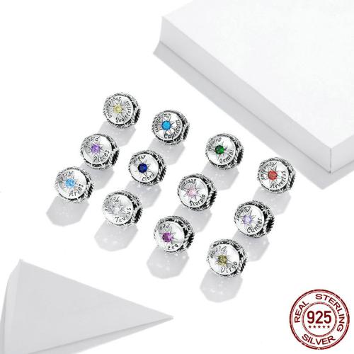 Perline in argento sterlina 925, 925 sterline d'argento, 12 Segni zodiacali, DIY & stili diversi per la scelta & Micro spianare cubic zirconia, 11x11mm, Venduto da PC