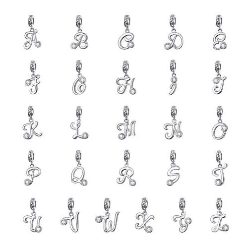 Cyrkonia sześcienne Micro Pave 925 Sterling Srebrny wisiorek, 925 Srebro, Litera alfabetu, Platerowane platyną, DIY & różne style do wyboru & mikro utorować cyrkonia, 11x22mm, sprzedane przez PC
