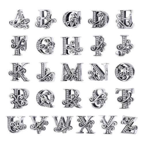 925 Sterling Silver Beads Alphabet Letter DIY & micro pave cubic zirconia beads length 10-20mm Sold By PC