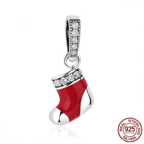 Cyrkonia sześcienne Micro Pave 925 Sterling Srebrny wisiorek, 925 Srebro, świąteczna skarpeta, DIY & mikro utorować cyrkonia & emalia, pendant length 10-20mm, sprzedane przez PC