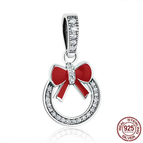 Cyrkonia sześcienne Micro Pave 925 Sterling Srebrny wisiorek, 925 Srebro, świąteczny wieniec, DIY & mikro utorować cyrkonia & emalia, pendant length 10-20mm, sprzedane przez PC