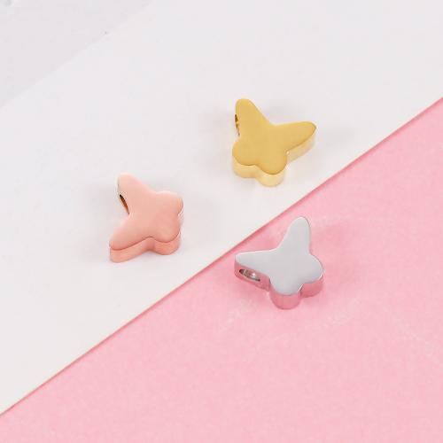 Perlas de acero inoxidable, acero inoxidable 304, Mariposa, chapado en color dorado, Bricolaje, más colores para la opción, 5PCs/Bolsa, Vendido por Bolsa