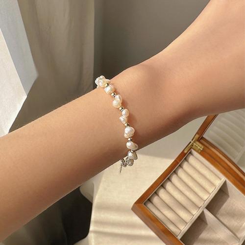 Freshwater Cultured Pearl Bracelet Freshwater Pearl with Brass Baroque plated fashion jewelry Sold By Strand