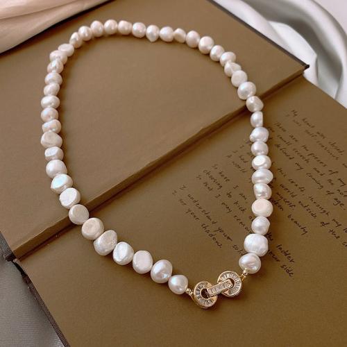 Freshwater Pearl Mässing Chain Necklace, med Mässing, Barock, plated, mode smycken & micro bana cubic zirconia, fler färger för val, Säljs av Strand