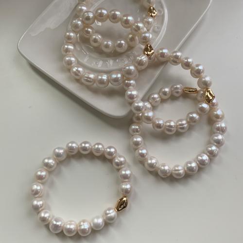 Pulseras de Perlas Freshwater, Perlas cultivadas de agua dulce, con metal, Barroco, chapado, Joyería, Blanco, 8x9mm, Vendido por Sarta