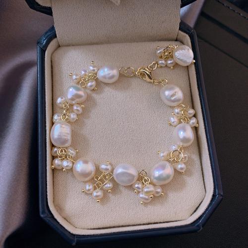 Freshwater Kulturperler Pearl Bracelet, Ferskvandsperle, med Messing, Barok, forgyldt, mode smykker, flere farver til valg, 220x120x50mm, Solgt af Strand