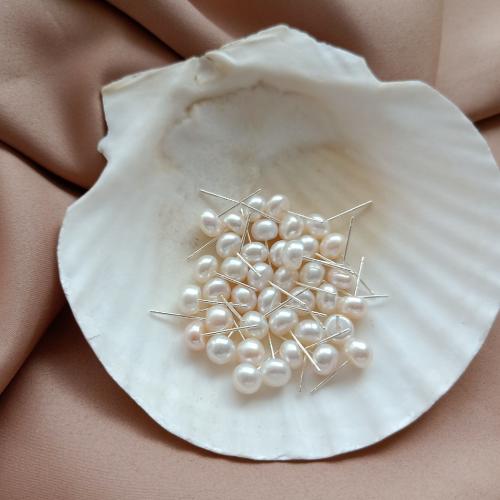 Sterling Silver Jewelry orecchino, 925 argento sterlina, with perla d'acquadolce coltivata naturalmente, Barocco, placcato color argento, gioielli di moda, nessuno, 6x7mm, Venduto da coppia