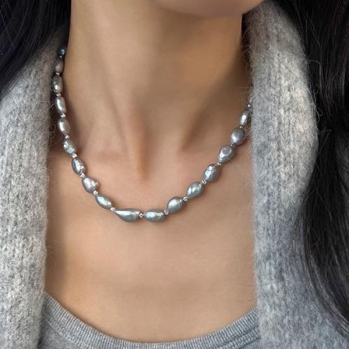 Freshwater Pearl Mässing Chain Necklace, med Mässing, Barock, plated, mode smycken, fler färger för val, 7x8mm, Säljs av Strand