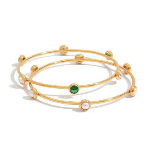 Cruach dhosmálta Bangle, 304 Cruach dhosmálta, le Pearl Plaisteacha, 18K ór plátáilte, jewelry faisin & ábhair éagsúla do rogha & do bhean, Díolta De réir PC