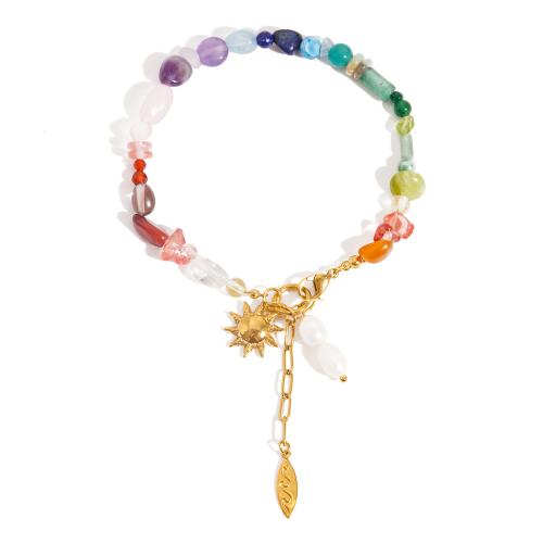 Stainless Steel Jewelry Bracelet 304 Stainless Steel with Glass & Plastic Pearl plated fashion jewelry & for woman golden Sold By PC