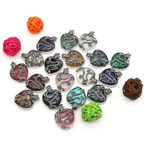 Gemstone Pendants Jewelry Natural Stone with Zinc Alloy Heart plated DIY Sold By PC