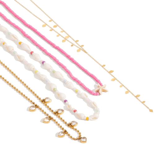 Stainless Steel Jewelry Necklace 304 Stainless Steel with Cubic Zirconia plated fashion jewelry & for woman golden Sold By PC