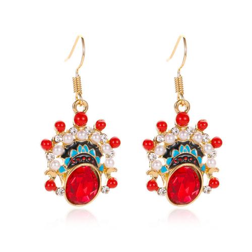 Zinc Alloy Drop Earrings with Plastic & Plastic Pearl plated & for woman & enamel & with rhinestone golden 18-78mm Sold By Pair