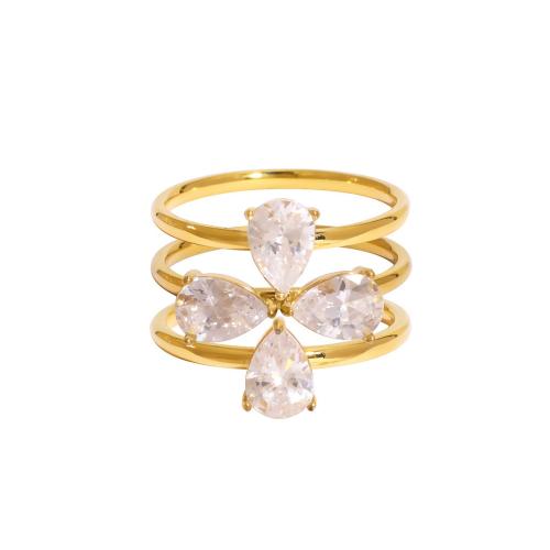 Cubic Zirconia Stainless Steel Finger Ring 304 Stainless Steel with Cubic Zirconia plated three pieces & for woman golden Sold By Set