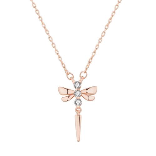 Collier en laiton, avec 5cm chaînes de rallonge, libellule, bijoux de mode & pour femme & avec strass, couleur or rose, Longueur Environ 40 cm, Vendu par PC