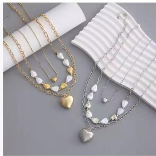 Collar Multi de la capa, aleación de zinc, con Perlas plásticas, chapado, tres piezas & Joyería & para mujer, más colores para la opción, Vendido por UD