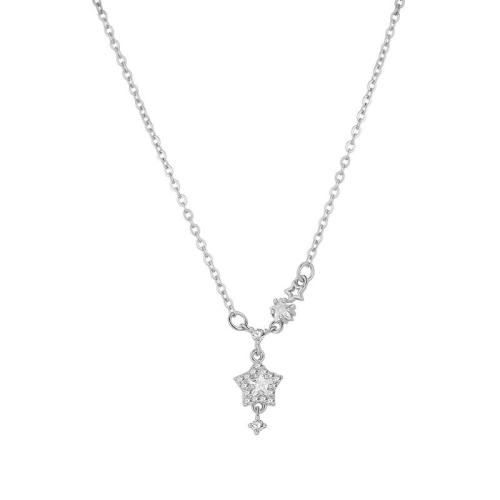 Collier en laiton, avec zircon cubique, avec 5cm chaînes de rallonge, bijoux de mode & pour femme, Longueur Environ 40 cm, Vendu par PC