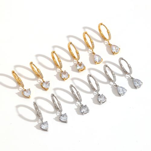 Kolczyk Drop ze stali nierdzewnej, Stal nierdzewna 304, Powlekane, biżuteria moda & mikro utorować cyrkonia, dostępnych więcej kolorów, sprzedane przez para