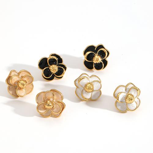 Stainless Steel Stud Øreringe, 304 rustfrit stål, Flower, forgyldt, mode smykker & emalje, to forskellige farvede, Solgt af par