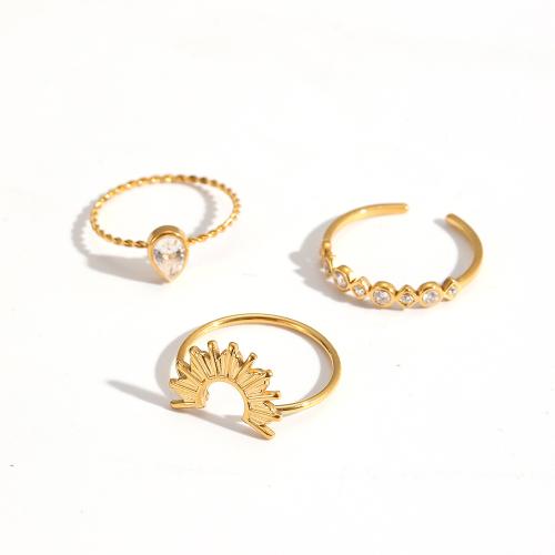 Rhinestone-Edelstahl -Finger-Ring, 304 Edelstahl, goldfarben plattiert, Modeschmuck & mit Strass, goldfarben, verkauft von Paar