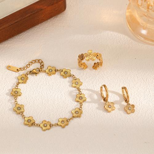 Rhinestone Stainless Steel Jewelry Set 304 Stainless Steel plated fashion jewelry & with rhinestone two different colored Sold By PC
