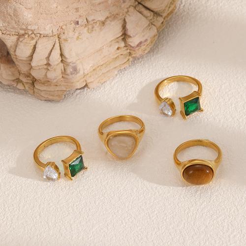 Rhinestone-Edelstahl -Finger-Ring, 304 Edelstahl, mit Edelstein, goldfarben plattiert, Modeschmuck & mit Strass, goldfarben, verkauft von PC
