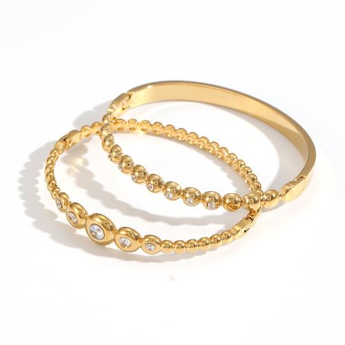 Ruostumaton teräs rannerengas, 304 Stainless Steel, kullan väri kullattu, muoti korut & Micro Pave kuutiometriä zirkonia, kultainen, Myymät PC