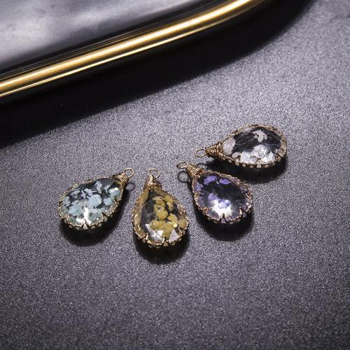 Resina-Pendant, resina, with Fiori secchi & ottone, Lacrima, placcato, DIY, nessuno, 13x18mm, Venduto da PC