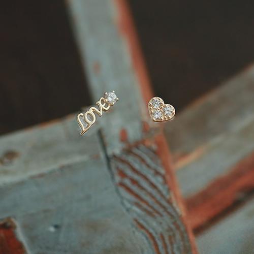 Argent sterling 925 boucle d oreille dormeuse, coeur, Placage de couleur d'or, pavé de micro zircon & pour femme, letter size 4x12mm, heart size 6x5mm, Vendu par paire