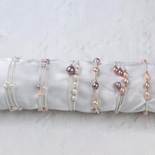 Zoetwater gekweekte parel armband, Zoetwater Parel, met koperdraad, Barok, silver plated, mode sieraden, meer kleuren voor de keuze, Verkocht door Strand
