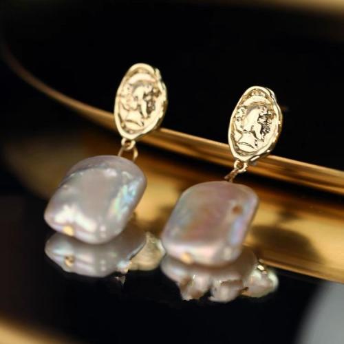 Freshwater Pearl Earrings with Brass Baroque gold color plated fashion jewelry Sold By Pair