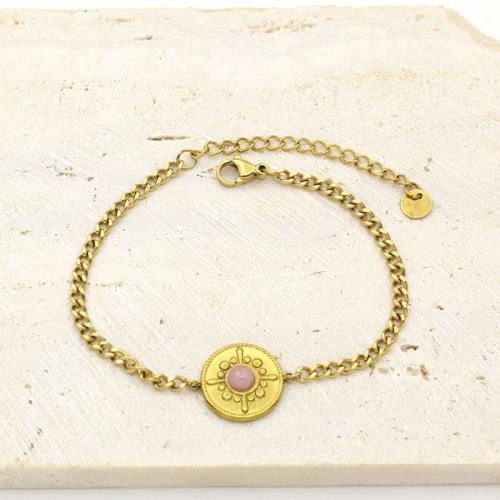Acier inoxydable 304 bracelet, avec Pierre naturelle, Placage de couleur d'or, bijoux de mode, plus de couleurs à choisir, Vendu par PC