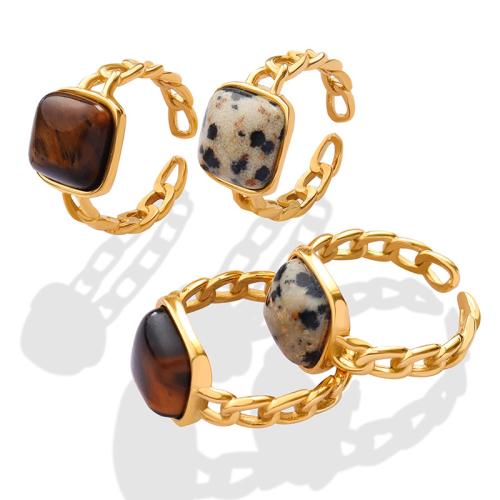 Titanium Čelik Finger Ring, s Prirodni kamen, pozlaćen, različiti materijali za izbor & za žene & šupalj, više boja za izbor, Veličina:7, Prodano By PC