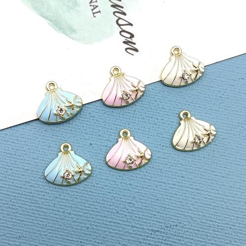 Zinc Alloy Enamel Pendants Shell gold color plated DIY & with rhinestone Sold By Bag