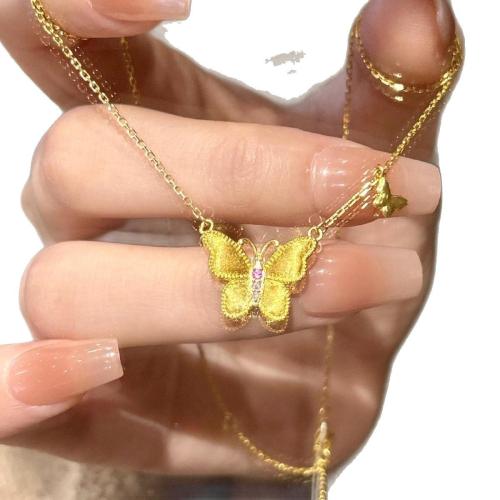 Brass Necklace with Cubic Zirconia with 5cm extender chain Butterfly plated fashion jewelry & for woman Length Approx 40 cm Sold By PC