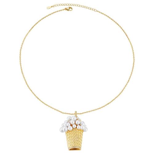 Brass Necklace with Glass Beads & Cubic Zirconia with 5cm extender chain fashion jewelry & for woman Length Approx 40 cm Sold By PC