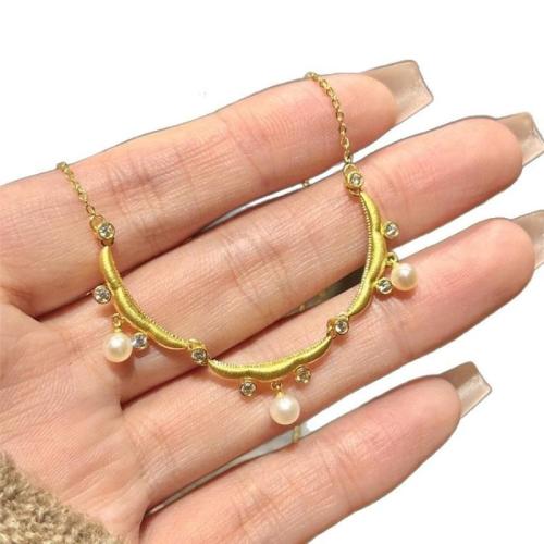 Brass Necklace with Glass Beads & Cubic Zirconia with 5cm extender chain plated fashion jewelry & for woman Length Approx 40 cm Sold By PC