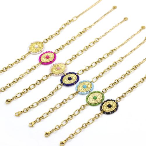 Acier inoxydable 304 bracelet, avec pierre gemme & cristal, Placage de couleur d'or, bijoux de mode, plus de couleurs à choisir, Vendu par PC