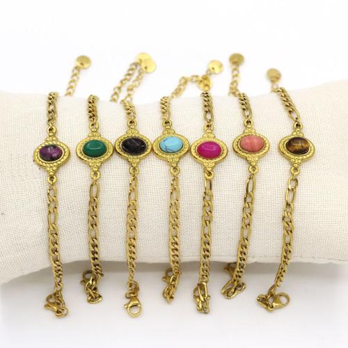 Acier inoxydable 304 bracelet, avec Pierre naturelle, Placage de couleur d'or, bijoux de mode, plus de couleurs à choisir, Vendu par PC