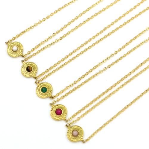 304 Stainless Steel Necklace with Natural Stone gold color plated fashion jewelry Sold By PC