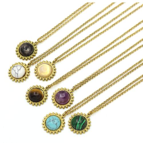 304 Stainless Steel Necklace with Natural Stone gold color plated fashion jewelry Sold By PC
