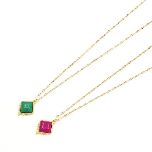 Stainless Steel Jewelry Necklace 304 Stainless Steel with Gemstone gold color plated fashion jewelry & enamel Sold By PC