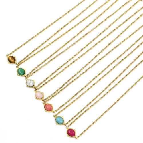 Stainless Steel Jewelry Necklace 304 Stainless Steel with Natural Stone gold color plated fashion jewelry Sold By PC