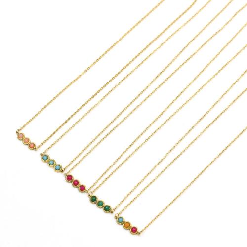 Stainless Steel Jewelry Necklace 304 Stainless Steel with Natural Stone gold color plated fashion jewelry Sold By PC