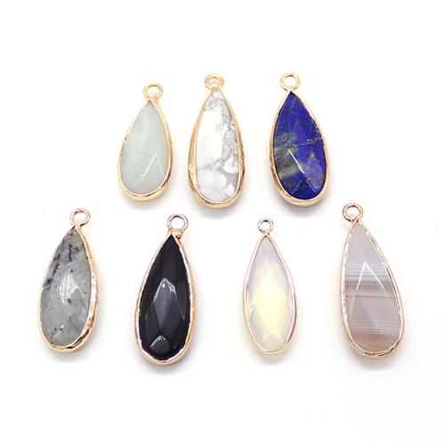 Gemstone Pendants Jewelry Natural Stone with Zinc Alloy Teardrop plated DIY Sold By PC