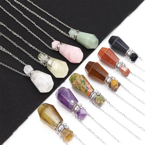 Gemstone Jewelry karoliai, Natūralus akmuo, gali atidaryti ir įdėti į kažką & įvairios medžiagos pasirinkimas & unisex, 25x38mm, Ilgis Apytiksliai 41-50 cm, Pardavė PC