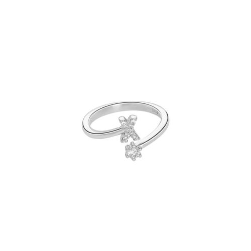 925 de prata esterlina Cuff Ring Finger, Letra do Alfabeto, platinado, Vario tipos a sua escolha & micro pavimento em zircônia cúbica & para mulher, tamanho:6.5-8, vendido por PC